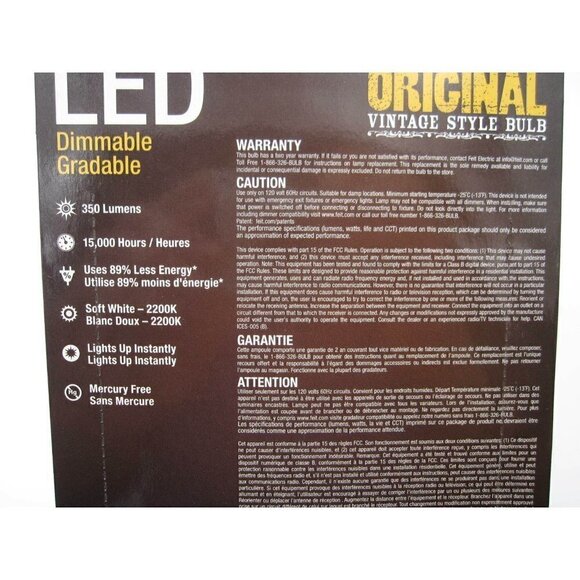 Lot of 2 New Feit Dimmable Orig Vtg Style LED 350 Lumen 40 Watt Replacement Bulb - Picture 3 of 9